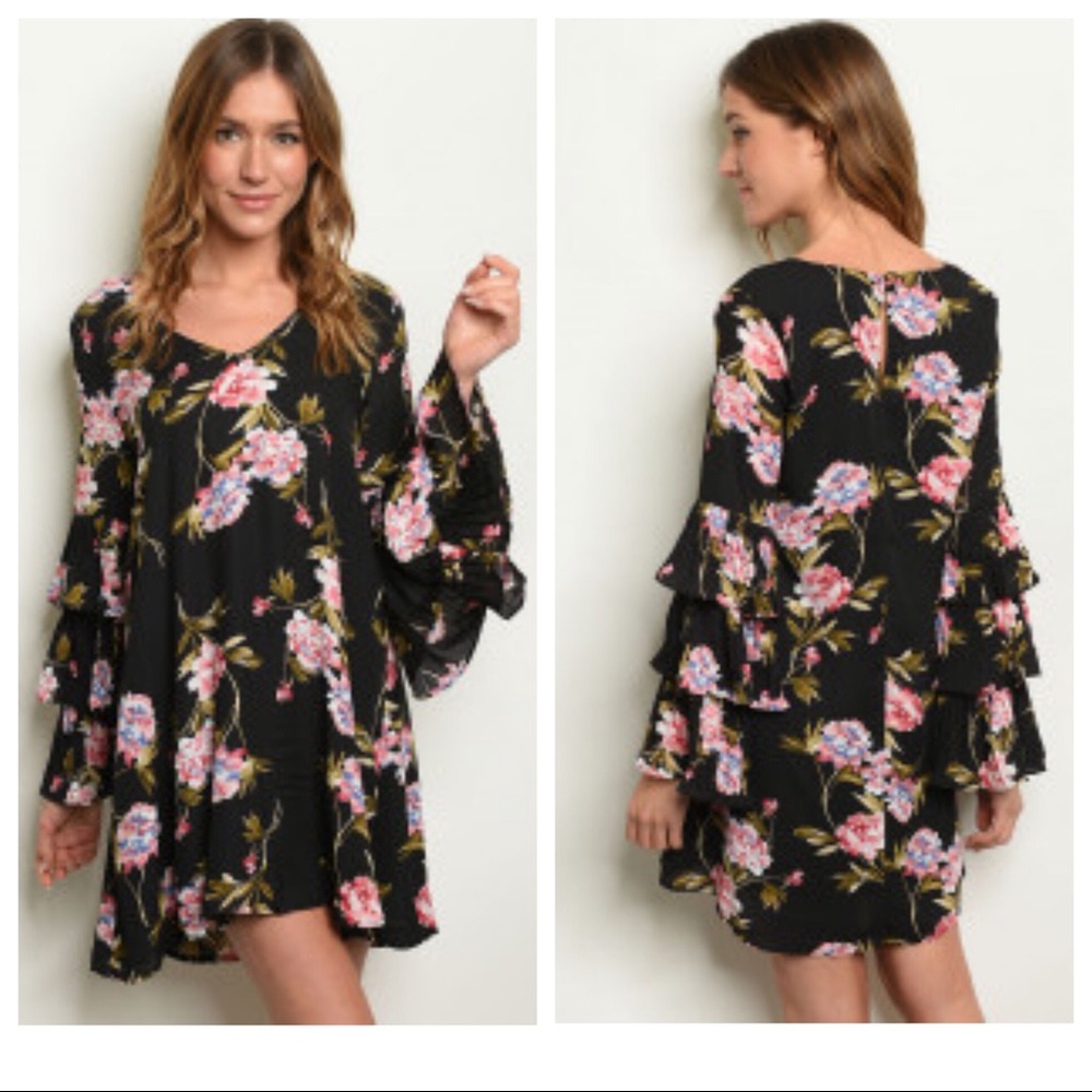Floral Tiered Bell Sleeve Dress - Picture 7 of 8